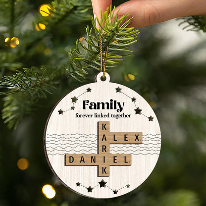 Family Forever Linked Together Puzzle Crossword Personalized Wooden Ornament, Christmas Gift For Family