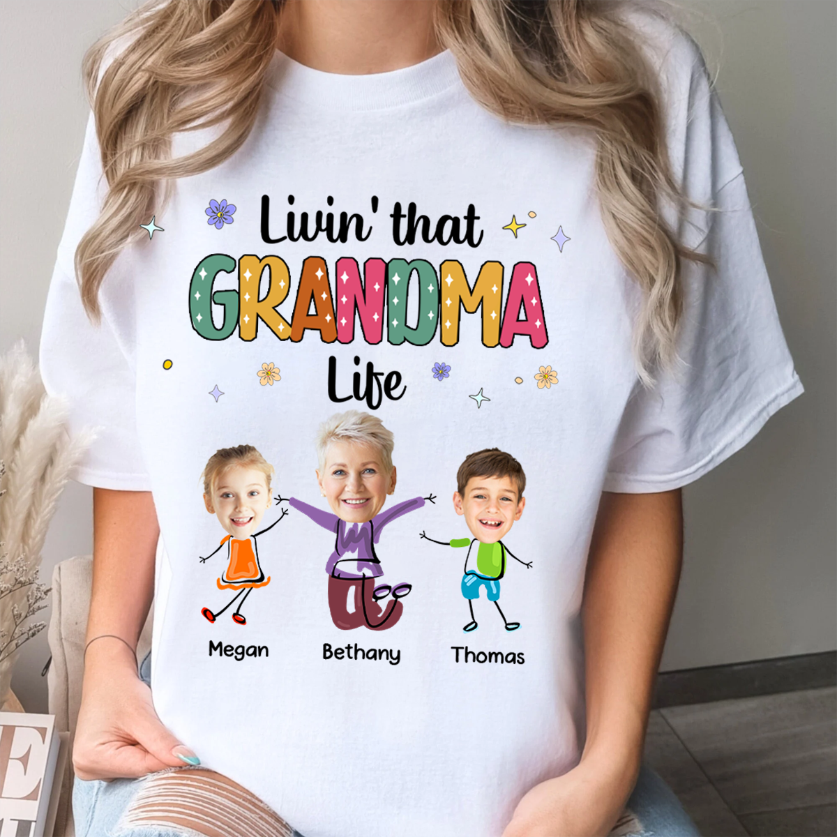 Custom Photo Living That Grandma Life Funny Cartoon - Personalized T Shirt