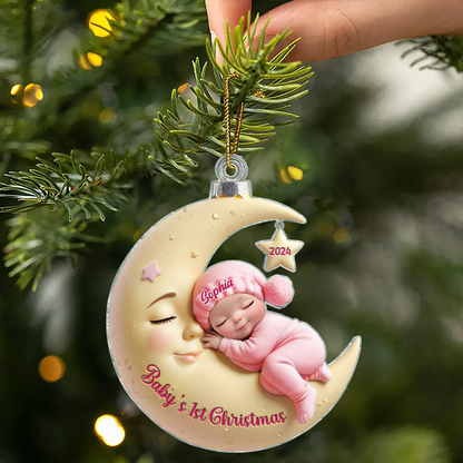 3D Effect Baby On Moon First Christmas 1st Christmas Keepsake Personalized Acrylic Ornament