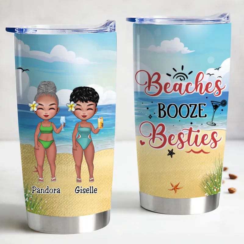 20oz Stainless Steel Insulated Tumbler - Personalized Beaches Booze Besties