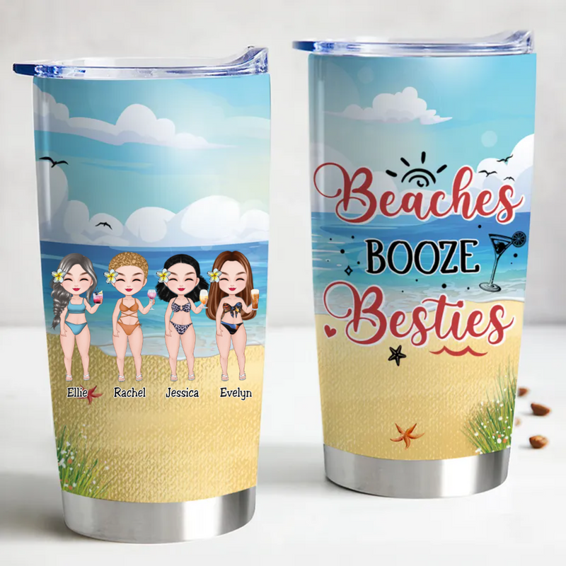 20oz Stainless Steel Insulated Tumbler - Personalized Beaches Booze Besties