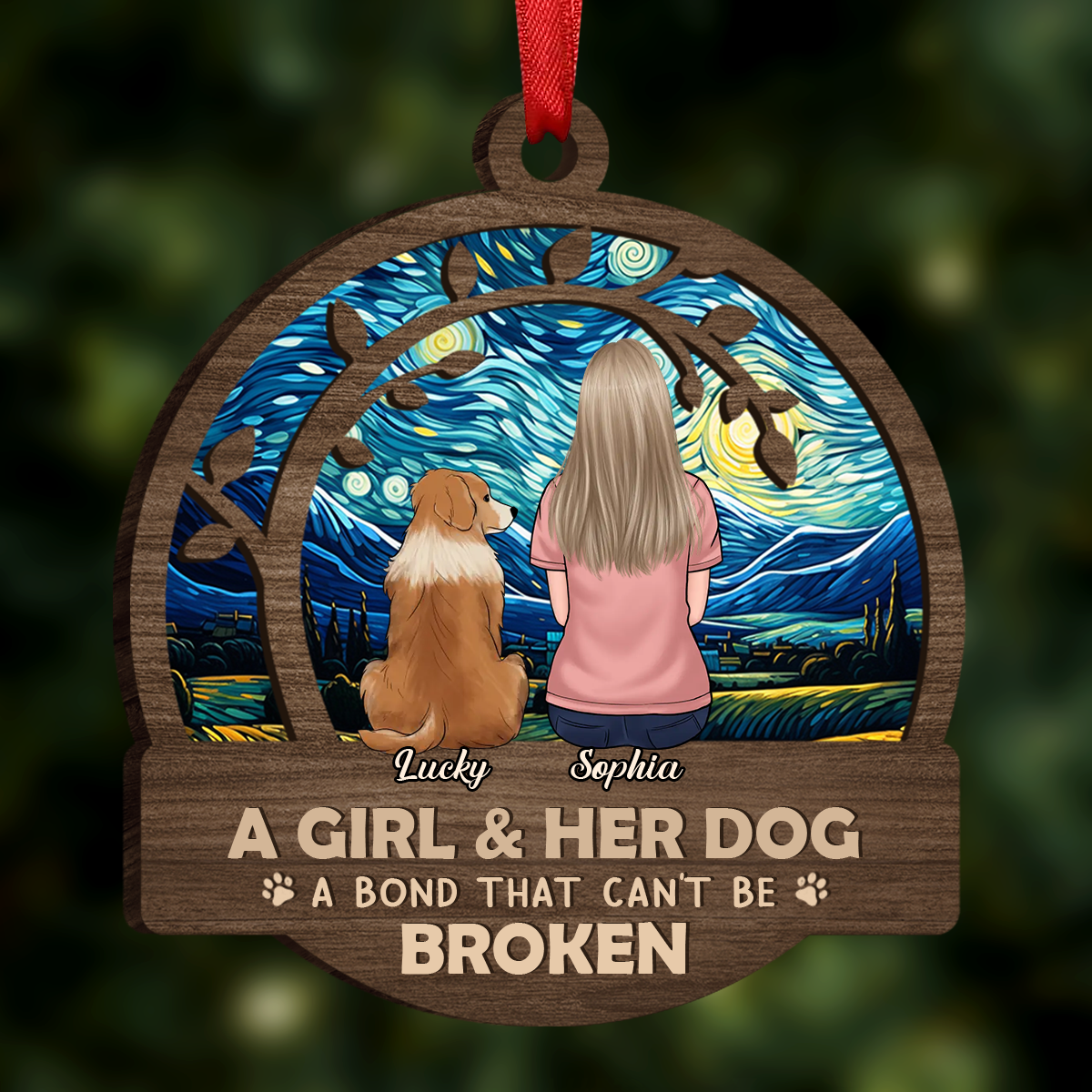 Flower Field A Girl And Her Dog - Personalized Window Hanging Suncatcher Ornament