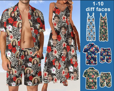 Hawaii - Custom Face Dress Woman - Couple Hawaiian Shirt - Personalized Swimsuit