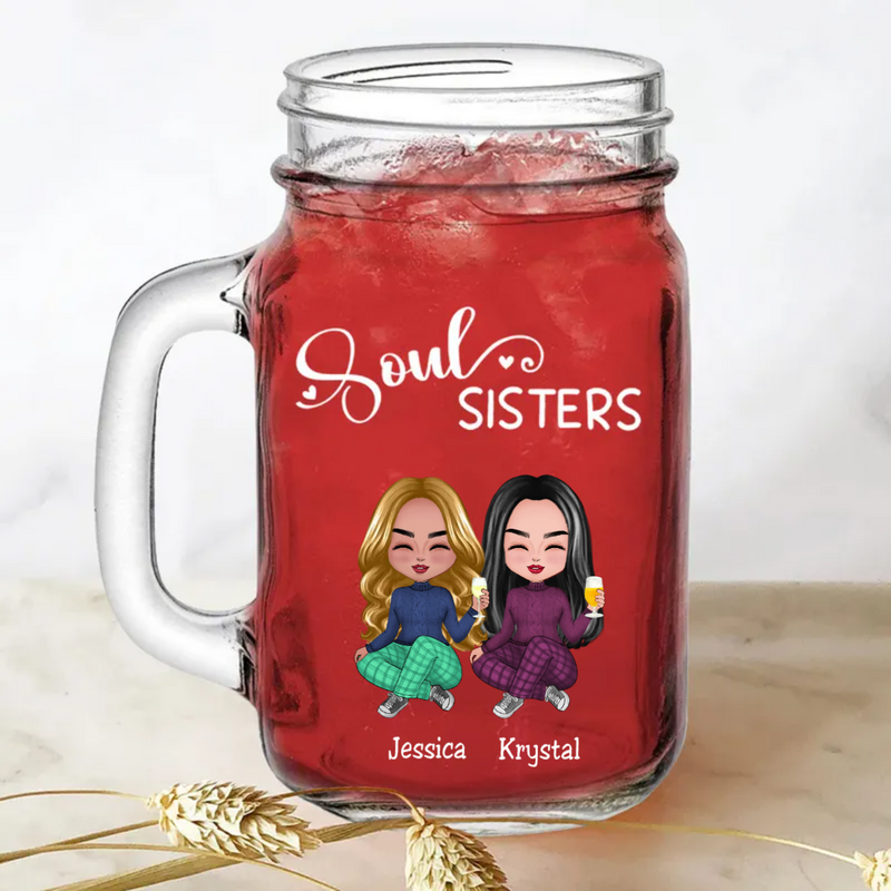 Sisters - Soul Sisters - Personalize Drinking Jar (White)