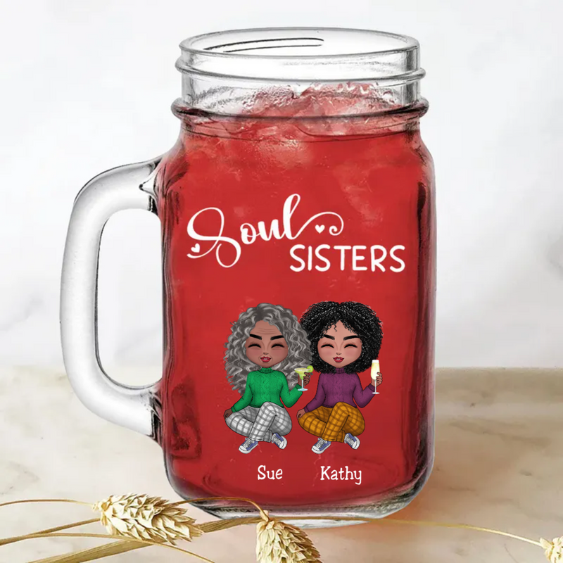 Sisters - Soul Sisters - Personalize Drinking Jar (White)