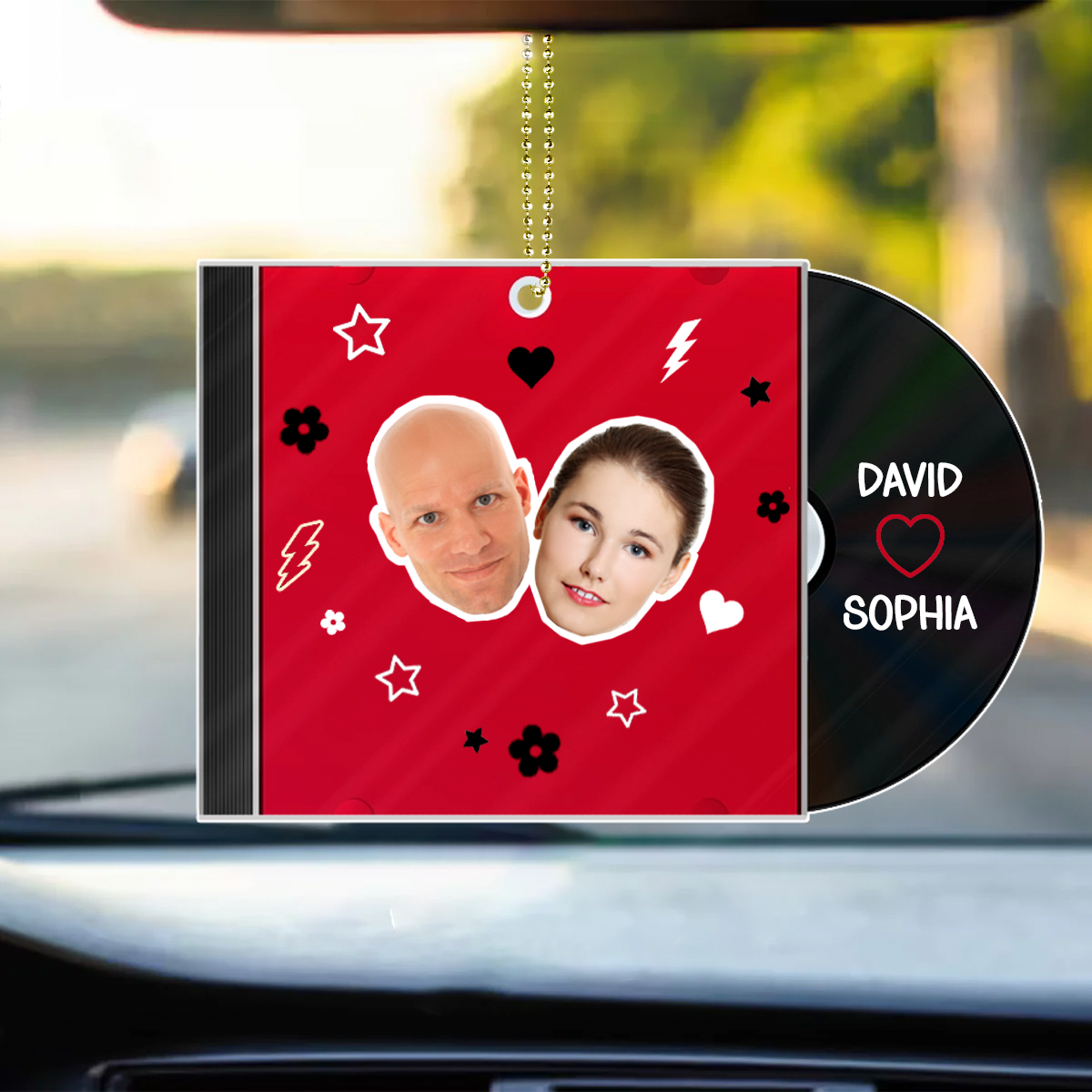 Custom Photo Outline CD Couple - Personalized Acrylic Car Hanger