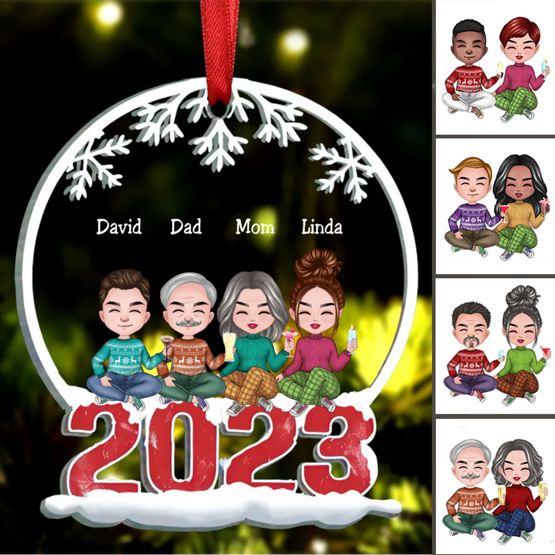 Family - Family Sitting Together - Personalized Circle Ornament