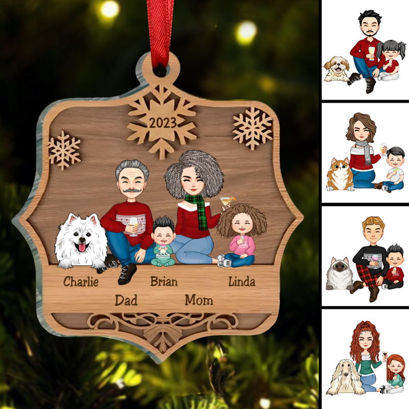 Family - Cute Family Sitting - Personalized Acrylic Ornament