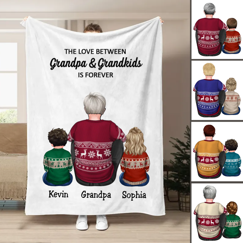 Family - The Love Between Grandpa & Grandkids Is Forever - Personalized Blanket