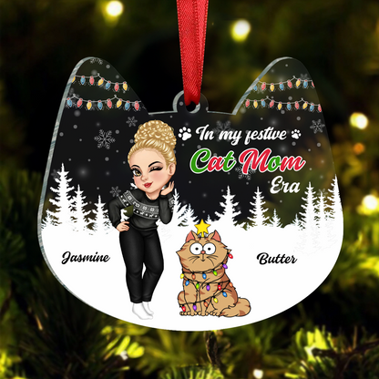 Christmas In My Festive Cat Mom Era - Personalized Custom Shaped Acrylic Ornament