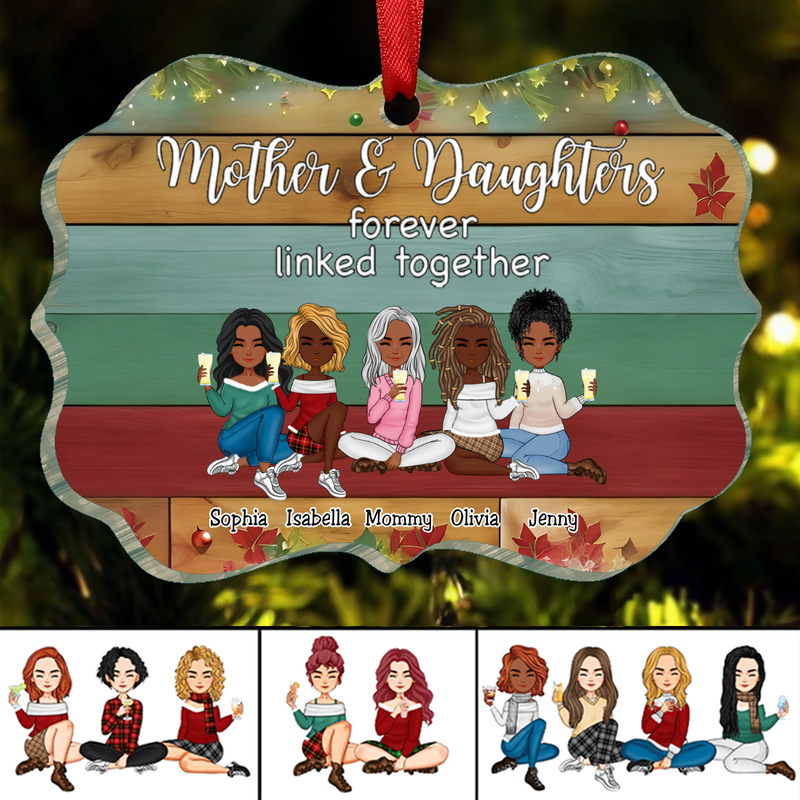 Family - Mother & Daughters Forever Linked Together Ver 3 - Personalized Ornament (VT)