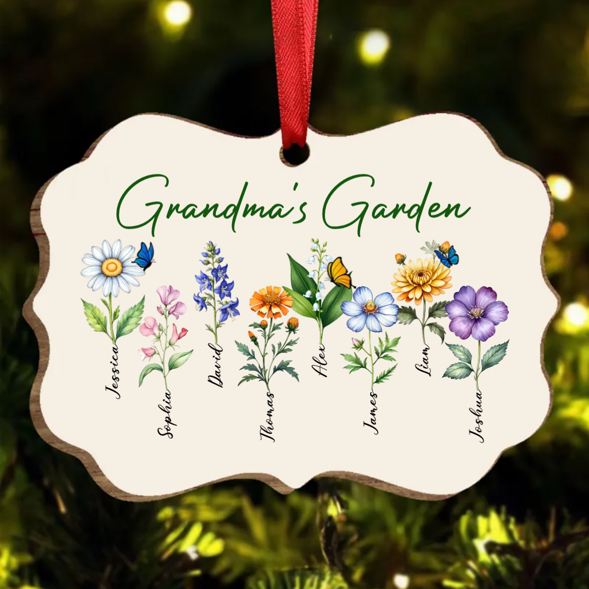 Family Watercolor Flowers Personalized Christmas Ornament