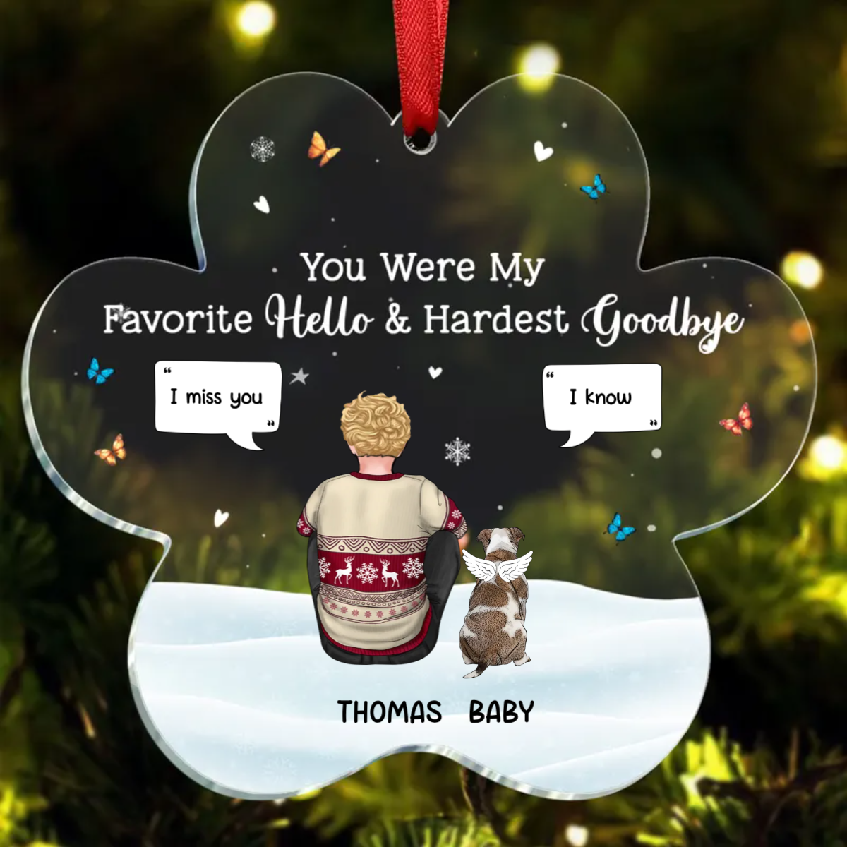 You Were My Favorite Hello And Hardest Goodbye - Christmas Memorial Gift - Personalized Custom Shaped Acrylic Ornament