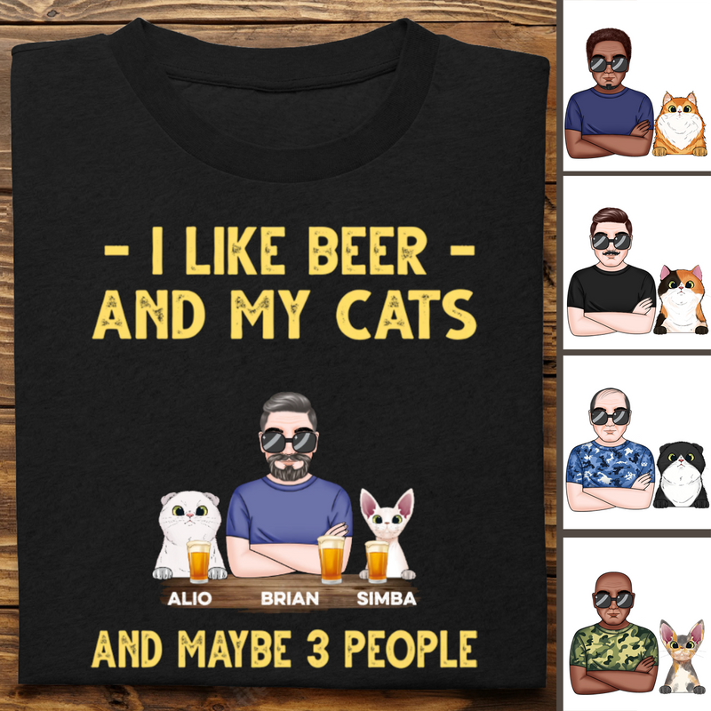 Cat Lovers - Cat Dad Beer Fluffy Cats -  Personalized T-shirt