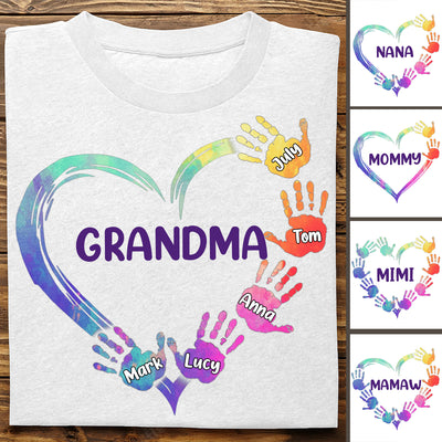 Grandma - Color Grandma Mom Heart, Hands Print  - Personalized T-shirt