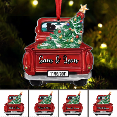Couples -  Christmas Tree Couple Custom Names and Date - Personalized Truck Ornament