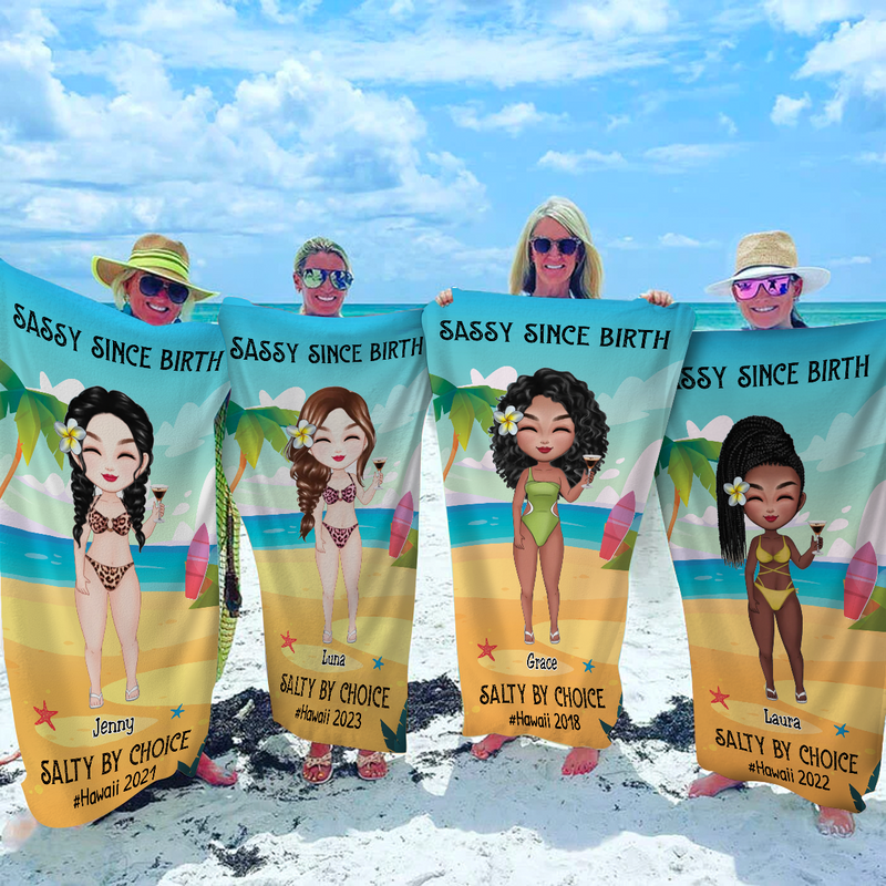 Friends - Sassy Since Birth Salty By Choice  - Personalized Beach Towel