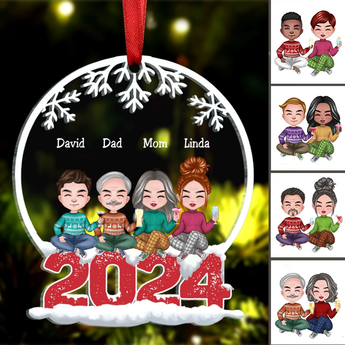 Family - Family Sitting Together - Personalized Circle Ornament