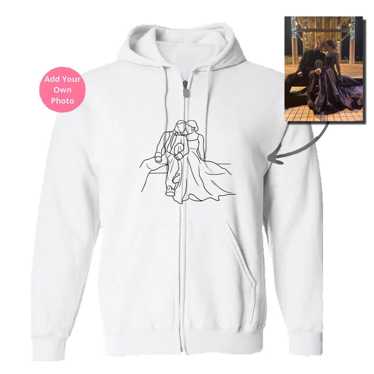 💝ARTIST HANDCRAFTED - PERSONALIZED PHOTO LINE DRAWING HOODIE ♥ CREWNECK - Makezbright Gifts