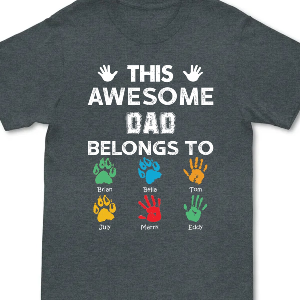 Awesome Dad, Grandpa Belongs To - Personalized T - shirt - Gift For Dad - Hand Prints - Makezbright Gifts