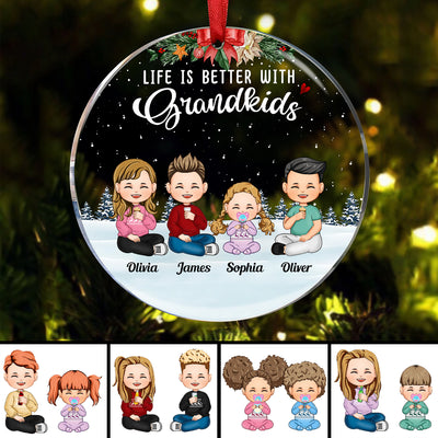 Family - Life Is Better With Grandkids - Personalized Circle Ornament