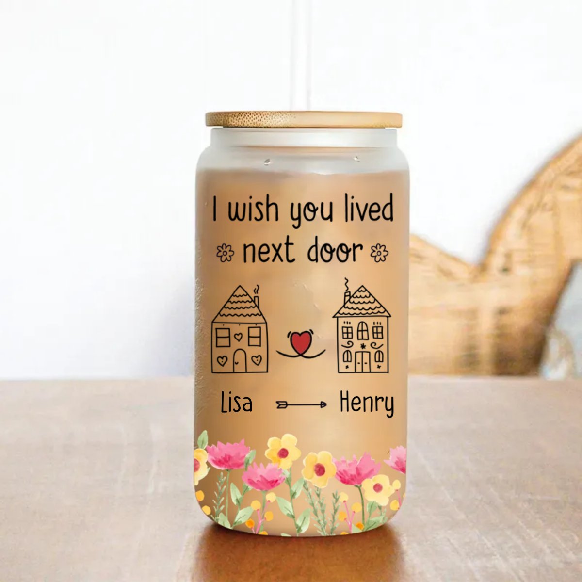 Best Friends - I Wish You Lived Next Door - Personalized Glass Can - Makezbright Gifts