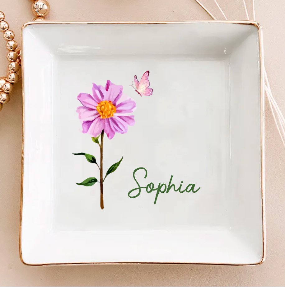 Bestie - Birth Month Flower - Personalized Jewelry Dish - Makezbright Gifts