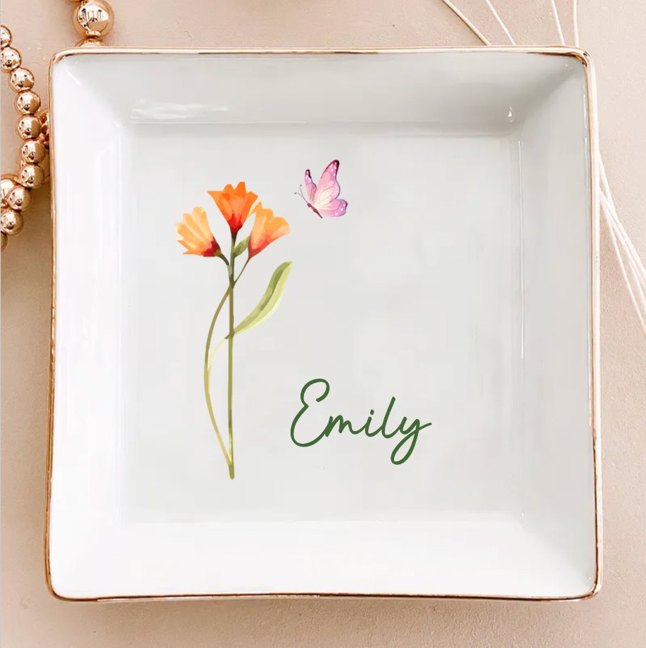 Bestie - Birth Month Flower - Personalized Jewelry Dish - Makezbright Gifts