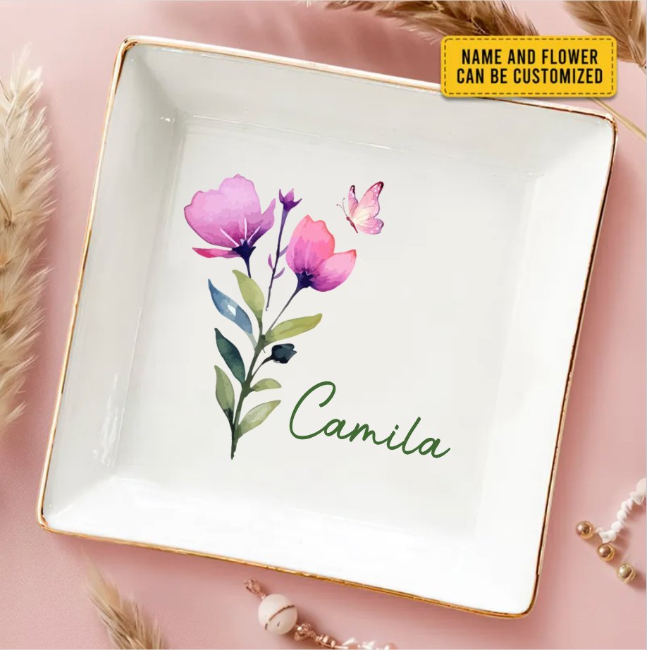 Bestie - Birth Month Flower - Personalized Jewelry Dish - Makezbright Gifts