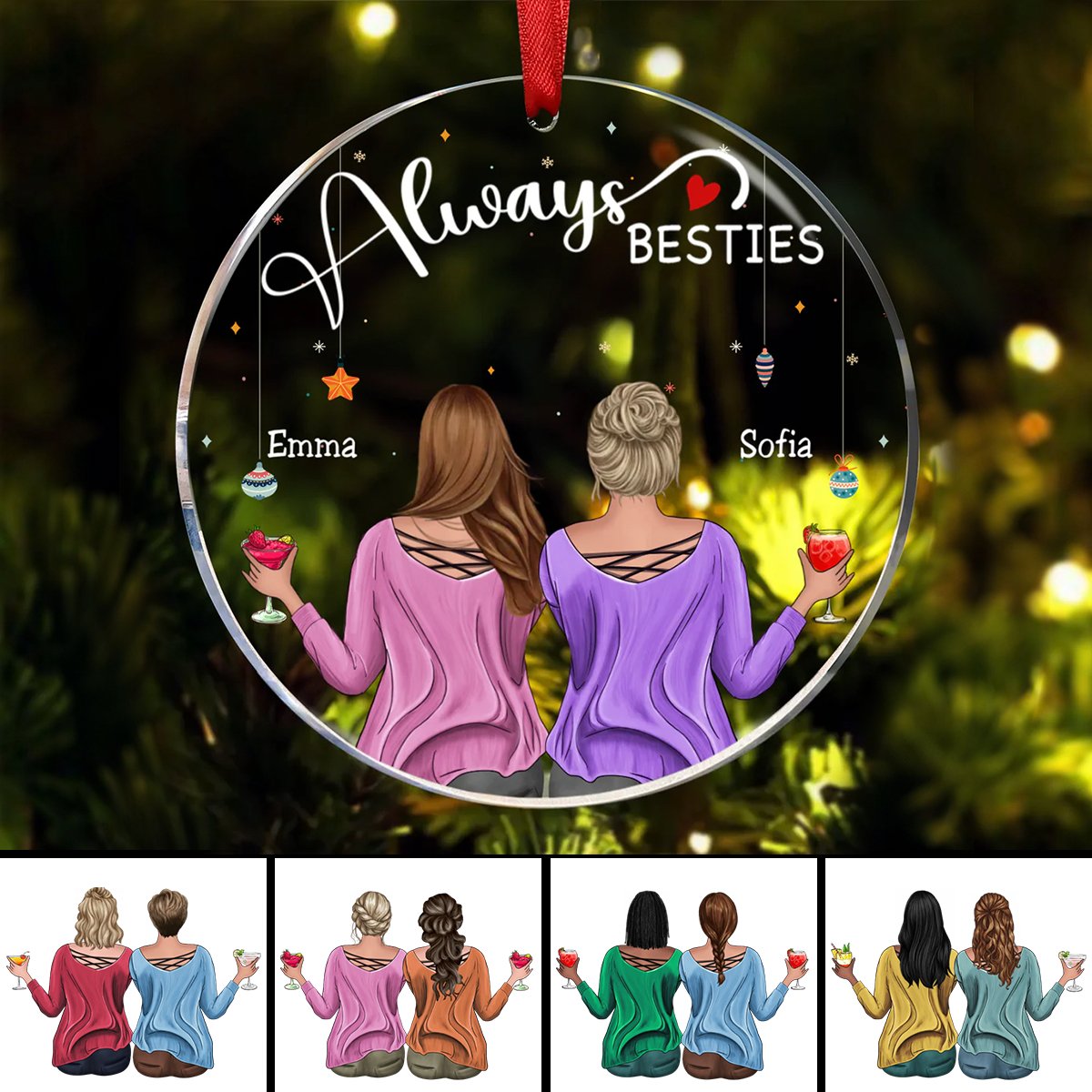 Besties - Always Besties - Personalized Acrylic Circle Ornament - Makezbright Gifts