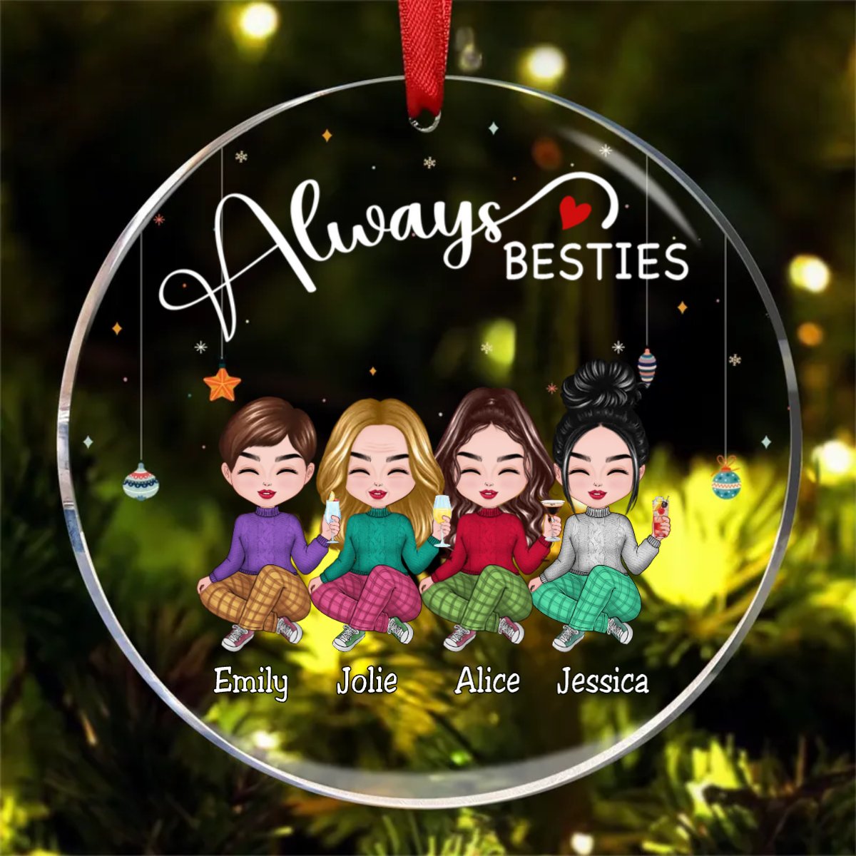 Besties - Always Besties - Personalized Circle Ornament - Makezbright Gifts