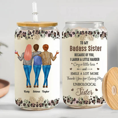 Besties - Because Of You I Laugh A Little Harder Friendship - Personalized Glass Can - Makezbright Gifts