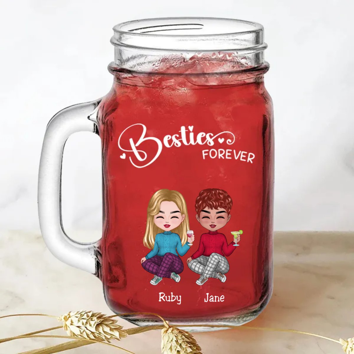 Besties - Besties Forever - Personalize Drinking Jar (White) - Makezbright Gifts