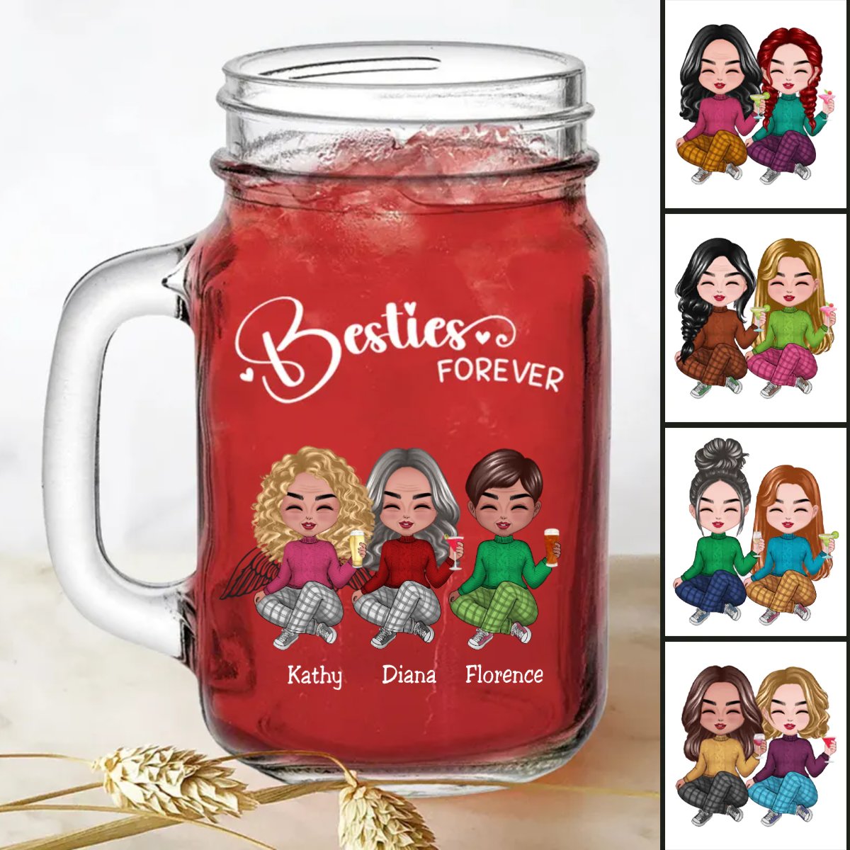 Besties - Besties Forever - Personalize Drinking Jar (White) - Makezbright Gifts