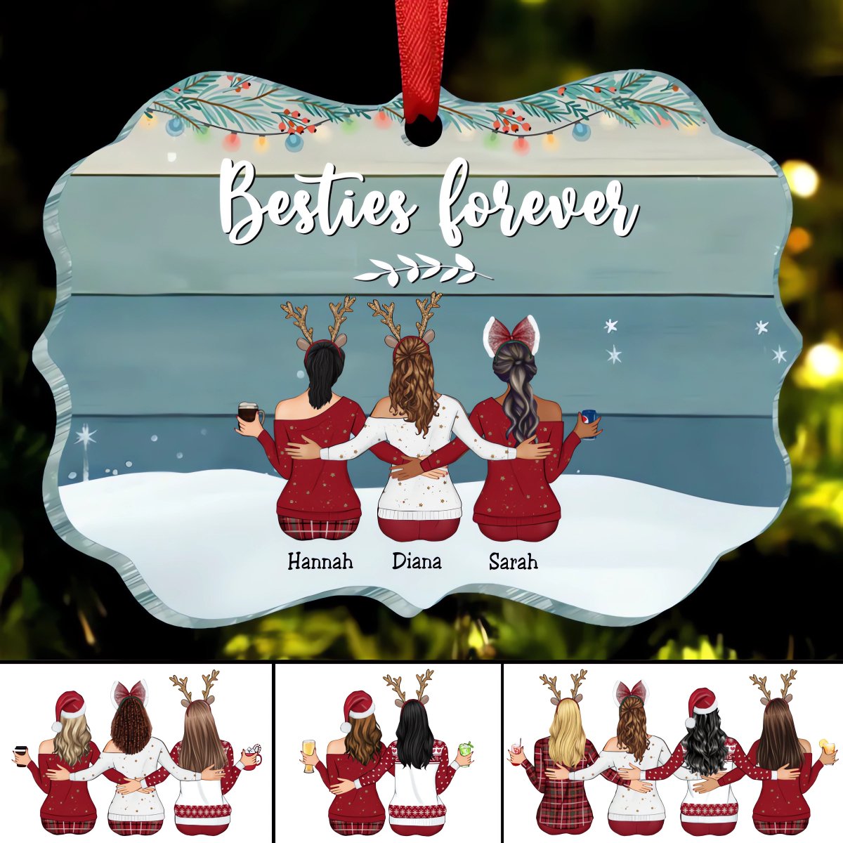 Besties - Besties Forever - Personalized Acrylic Ornament - Makezbright Gifts