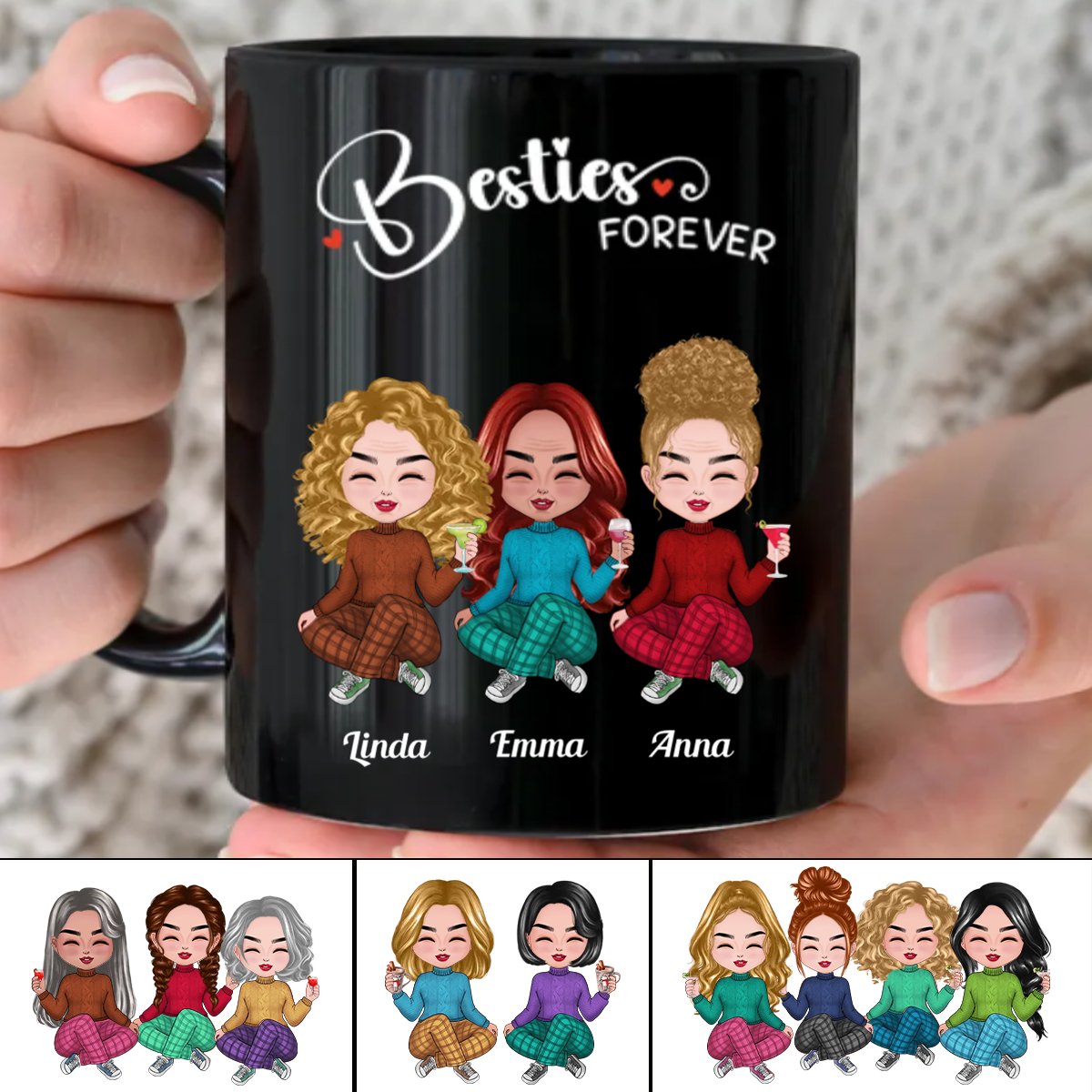 Besties - Besties Forever - Personalized Black Mug - Makezbright Gifts