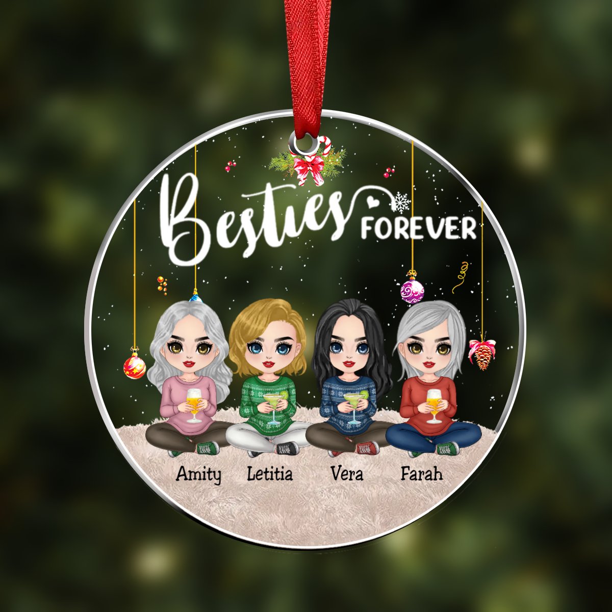 Besties - Besties Forever - Personalized Circle Ornament - Makezbright Gifts