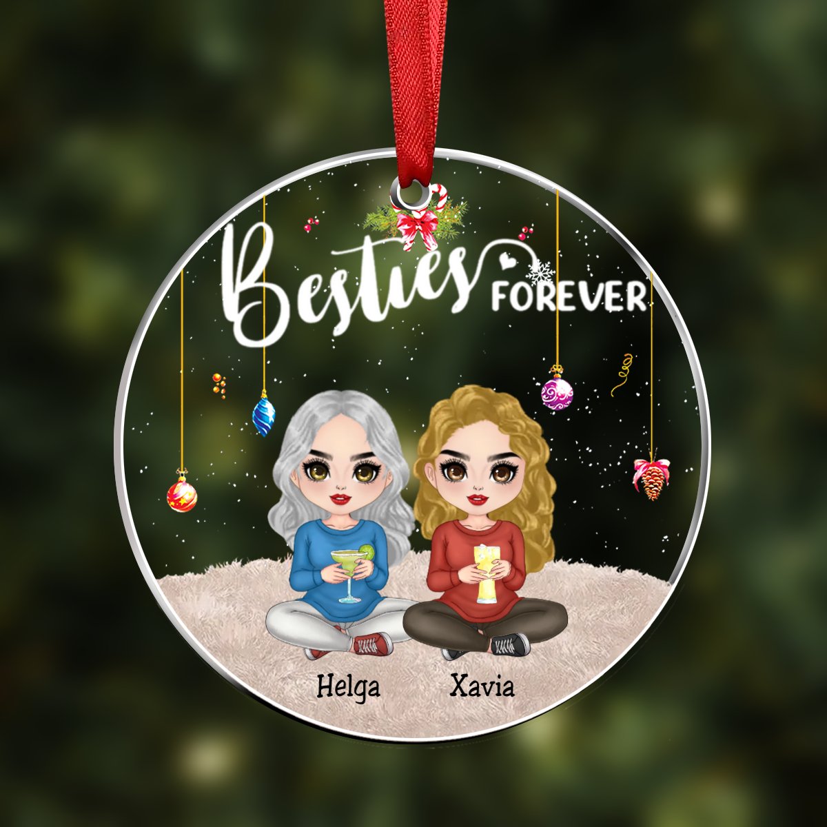 Besties - Besties Forever - Personalized Circle Ornament - Makezbright Gifts