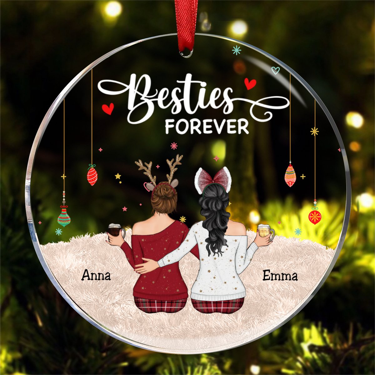 Besties - Besties Forever - Personalized Circle Ornament - Makezbright Gifts