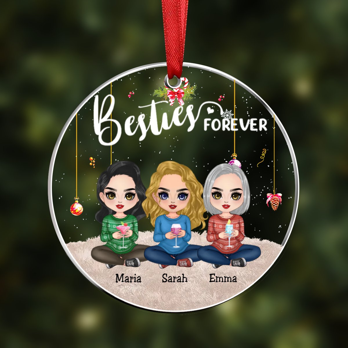 Besties - Besties Forever - Personalized Circle Ornament - Makezbright Gifts