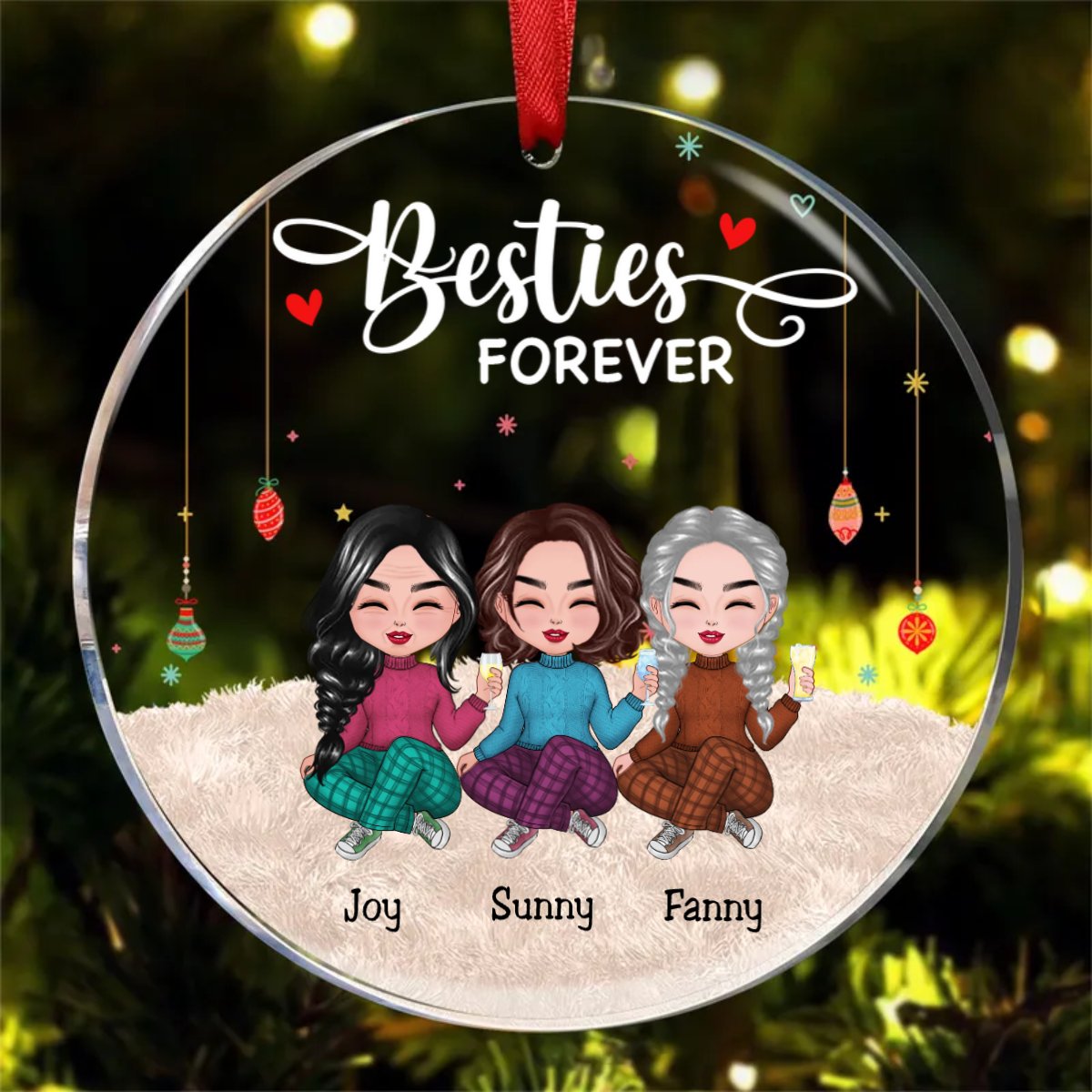 Besties - Besties Forever - Personalized Circle Ornament (AA) - Makezbright Gifts