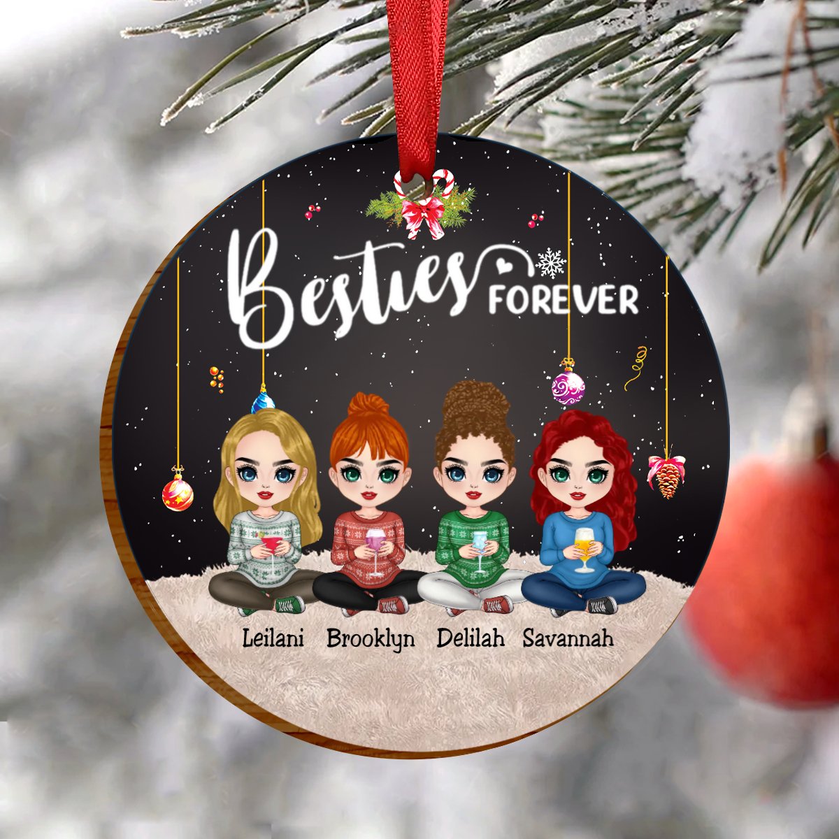 Besties - Besties Forever - Personalized Circle Ornament (Black) - Makezbright Gifts