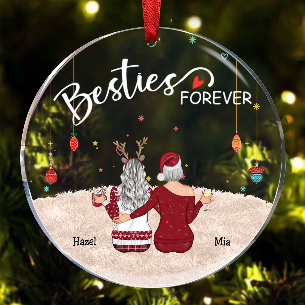 Besties - Besties Forever - Personalized Circle Ornament (BU) - Makezbright Gifts