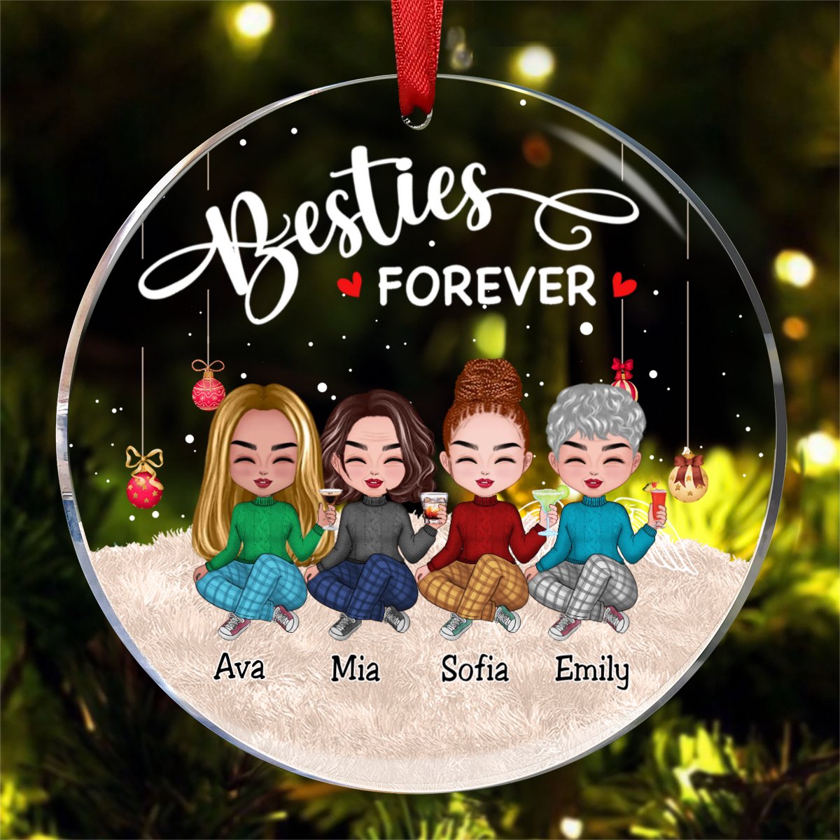 Besties - Besties Forever - Personalized Circle Ornament (NM) - Makezbright Gifts