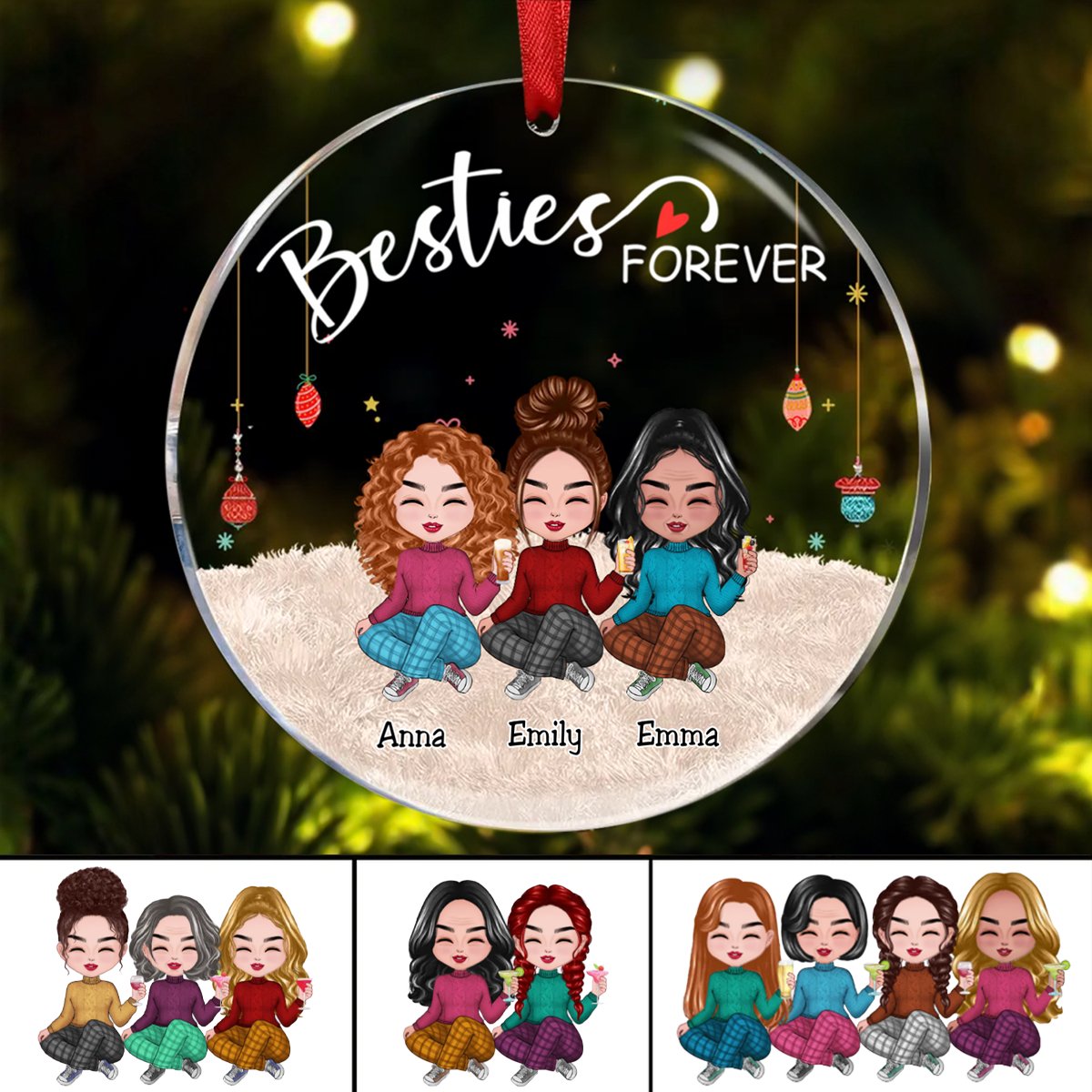 Besties - Besties Forever - Personalized Circle Ornament (TB) - Makezbright Gifts