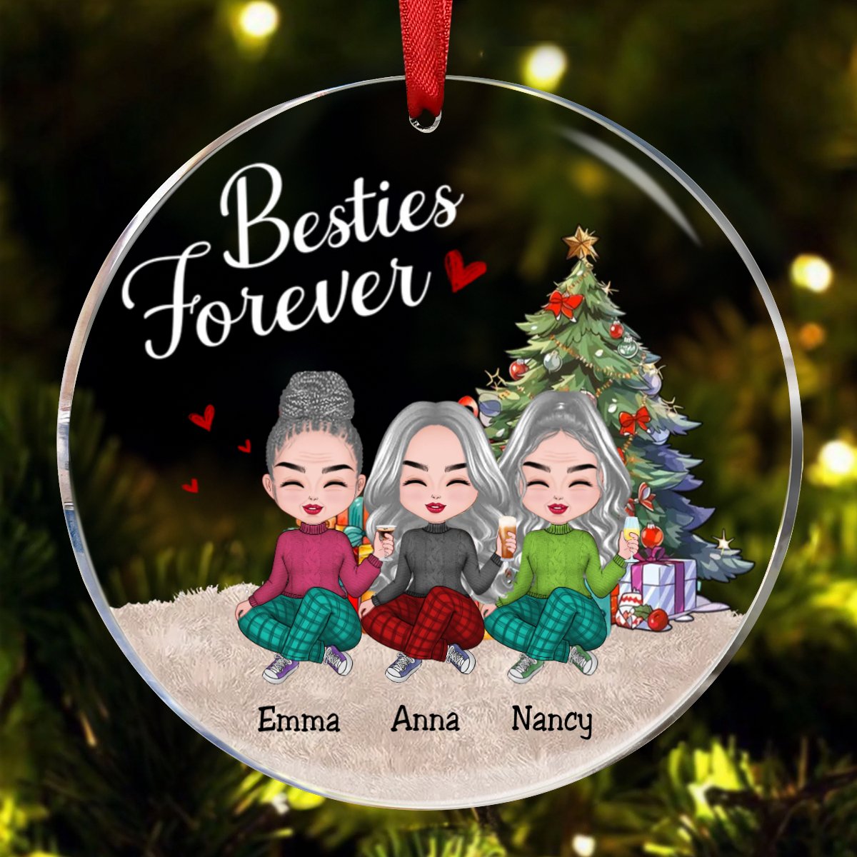 Besties - Besties Forever - Personalized Circle Ornament (TT) - Makezbright Gifts