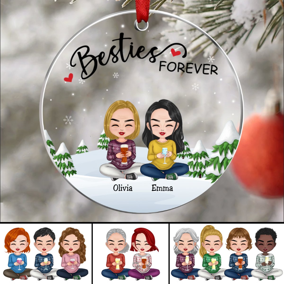 Besties - Besties Forever - Personalized Transparent Ornament Ver 2 - Makezbright Gifts