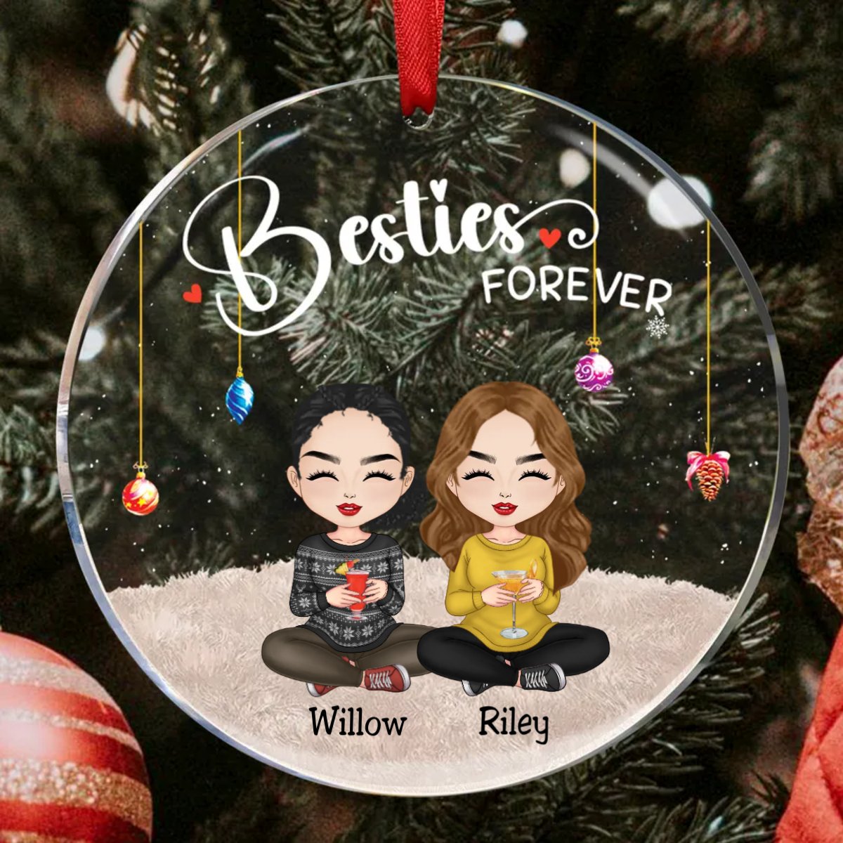 Besties - Besties Forever Ver 2 - Personalized Circle Ornament - Makezbright Gifts