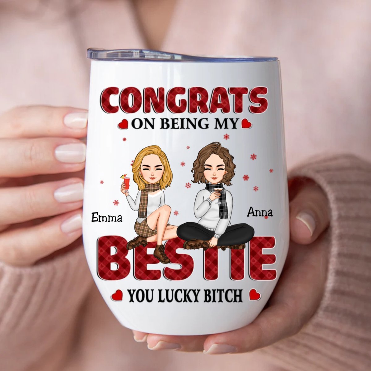 Besties - Congrats On Being My Bestie Friendship Gift - Personalized Wine Tumbler - Makezbright Gifts