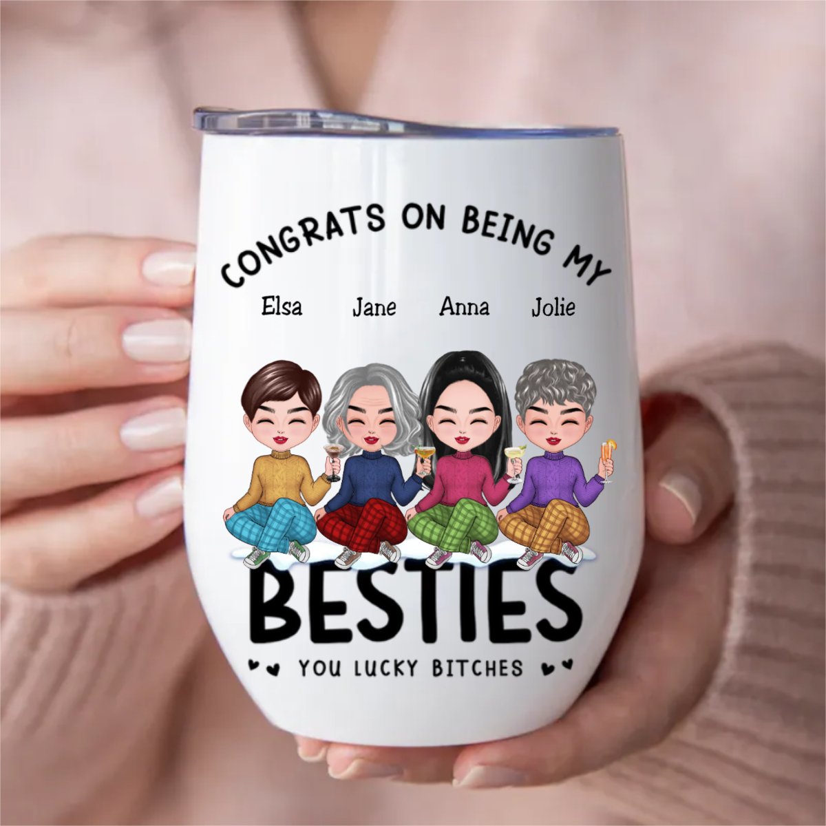 Besties - Congrats On Being My Besties - Personalized Wine Tumbler - Makezbright Gifts